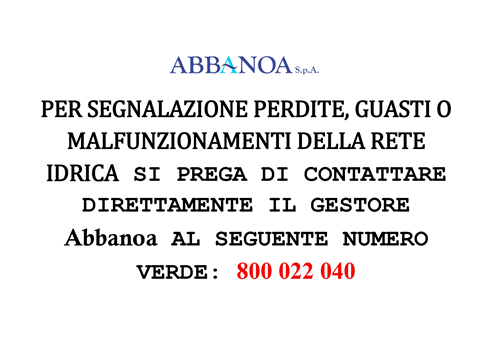 Segnalazioni disservizi rete idrica al gestore Abbanoa spa