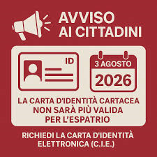 Cessazione validità carta d'identità cartacea (ai fini dell'espatrio) - Regolamento Europeo n.1157/2017